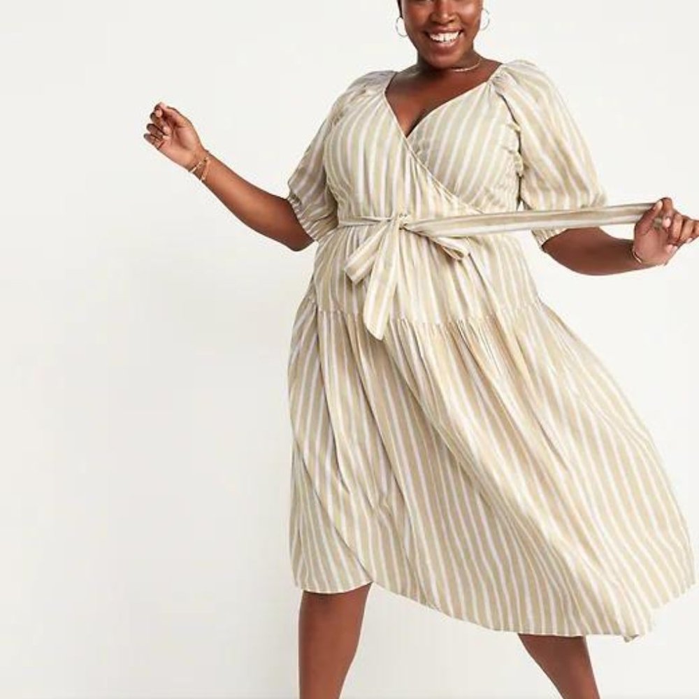 Old Navy Cream and White Striped Midi Dress